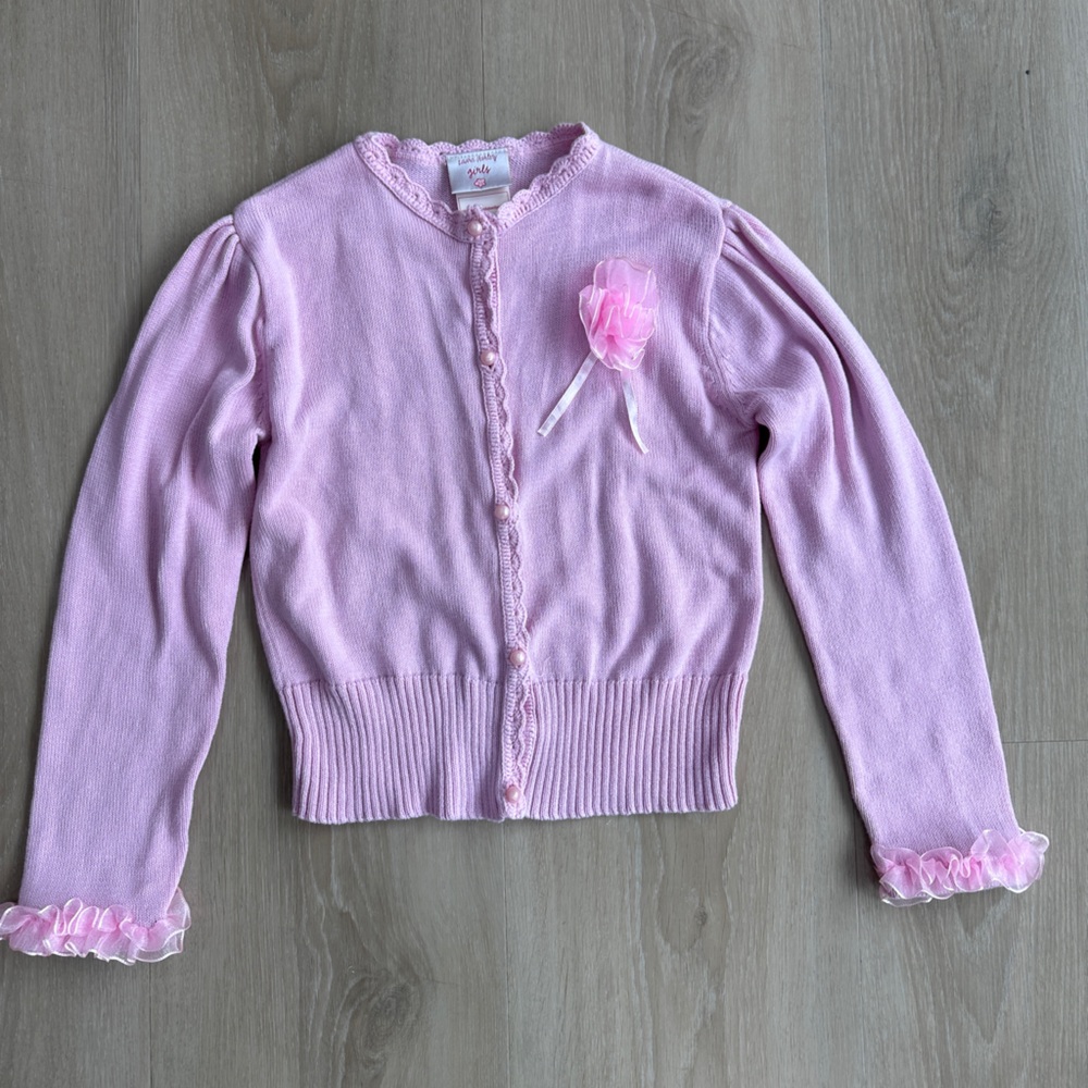Kids Ruffled Pink Cardigan 8-9